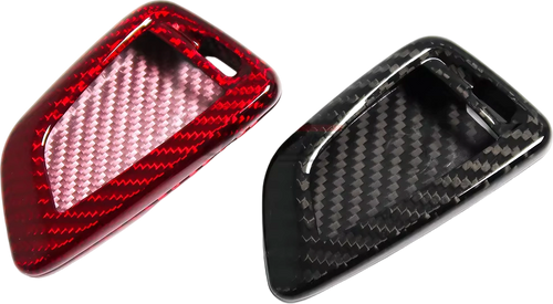 EuroFit BMW Carbon Fiber Key Fob Cover in Gloss Black and Red Weave