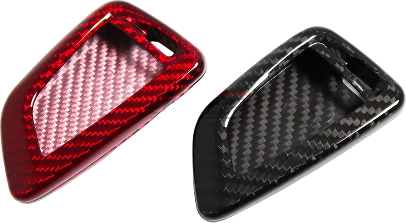 EuroFit BMW Carbon Fiber Key Fob Cover in Gloss Black and Red Weave
